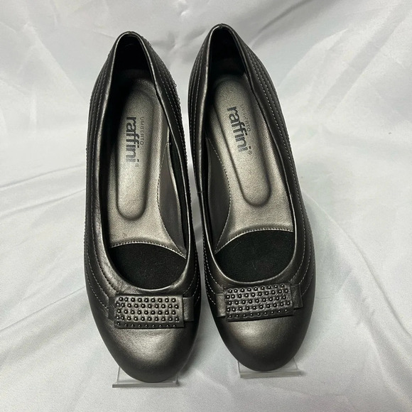 Umberto Raffini Gunmetal Gray Round Toe Leather Flats - sz 37.5 (EU) ~ 7 US - Picture 1 of 14